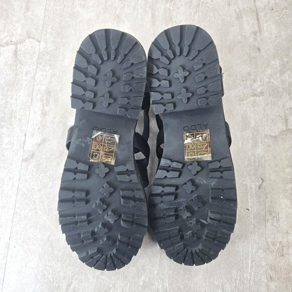 Aldo Fisherman Sandals Sz 7 Black Leather Grunge Goth Strappy Caged Chunky Lug - Picture 7 of 12